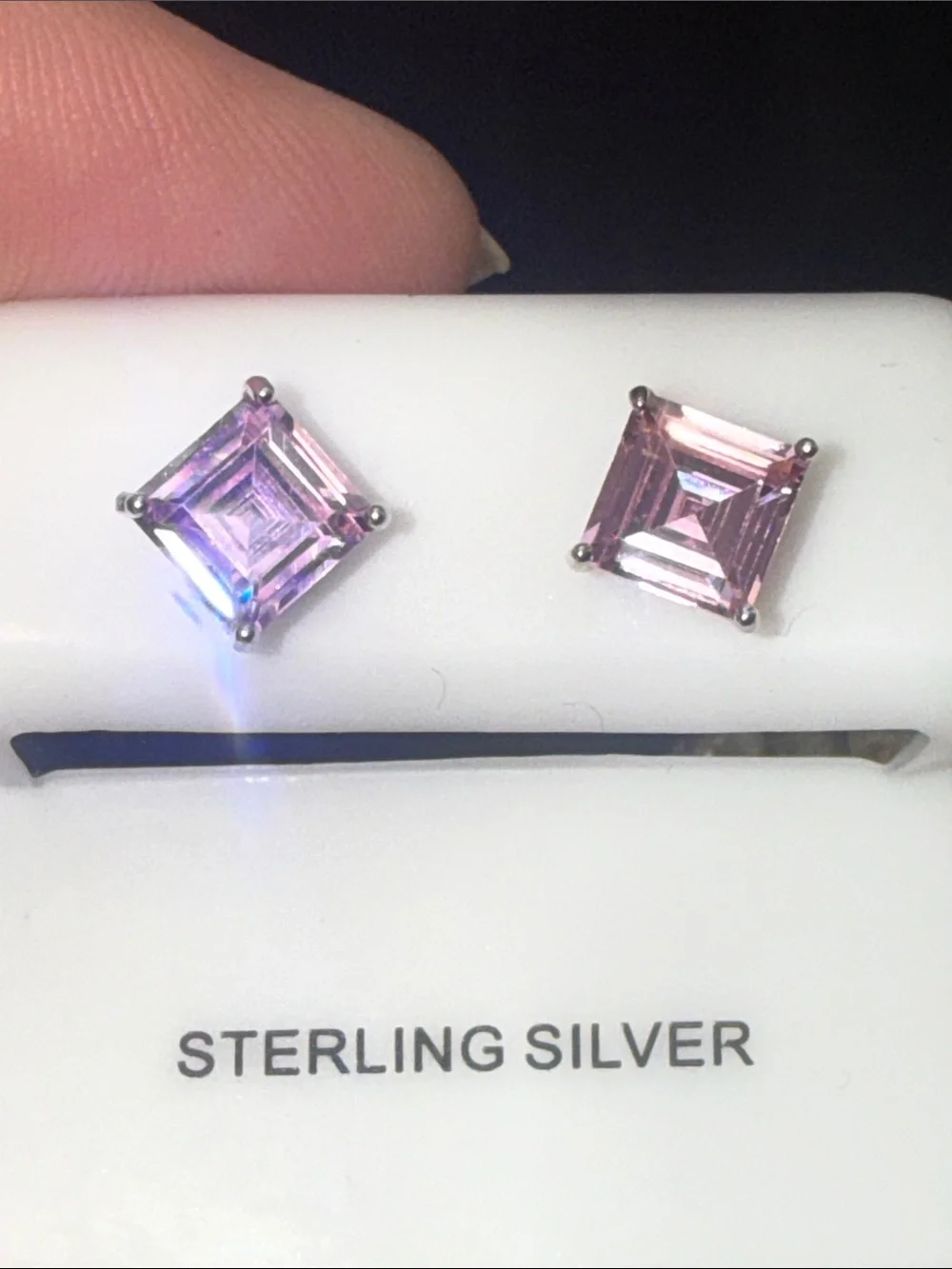 925 Sterling Silver Princess Cut Pink Gemstone  Stud Earrings NEW STUNNING